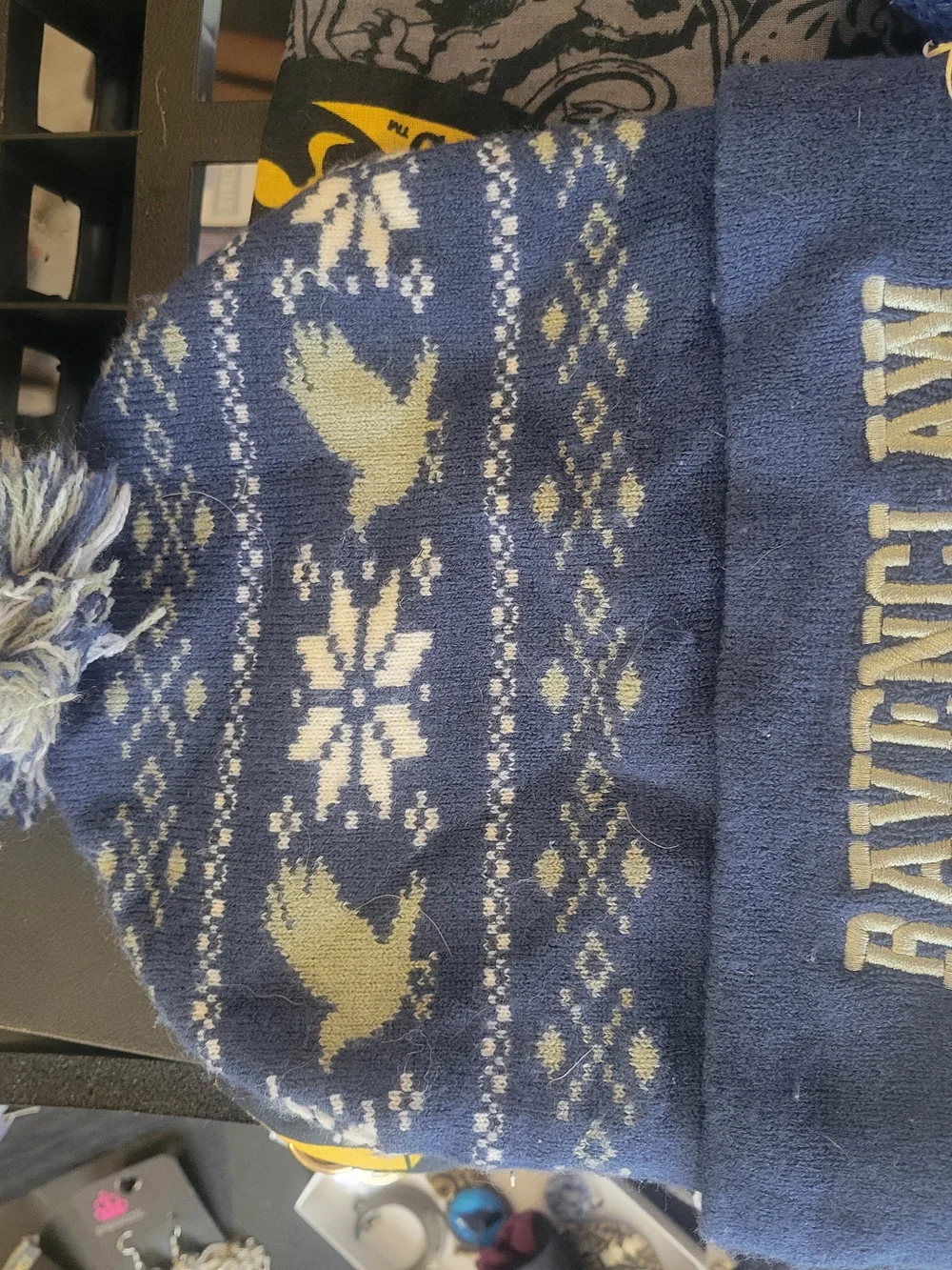 Kids Blue & Grey Harry Potter Ravenclaw Owl Mittens and Pom Pom Beanie Set
